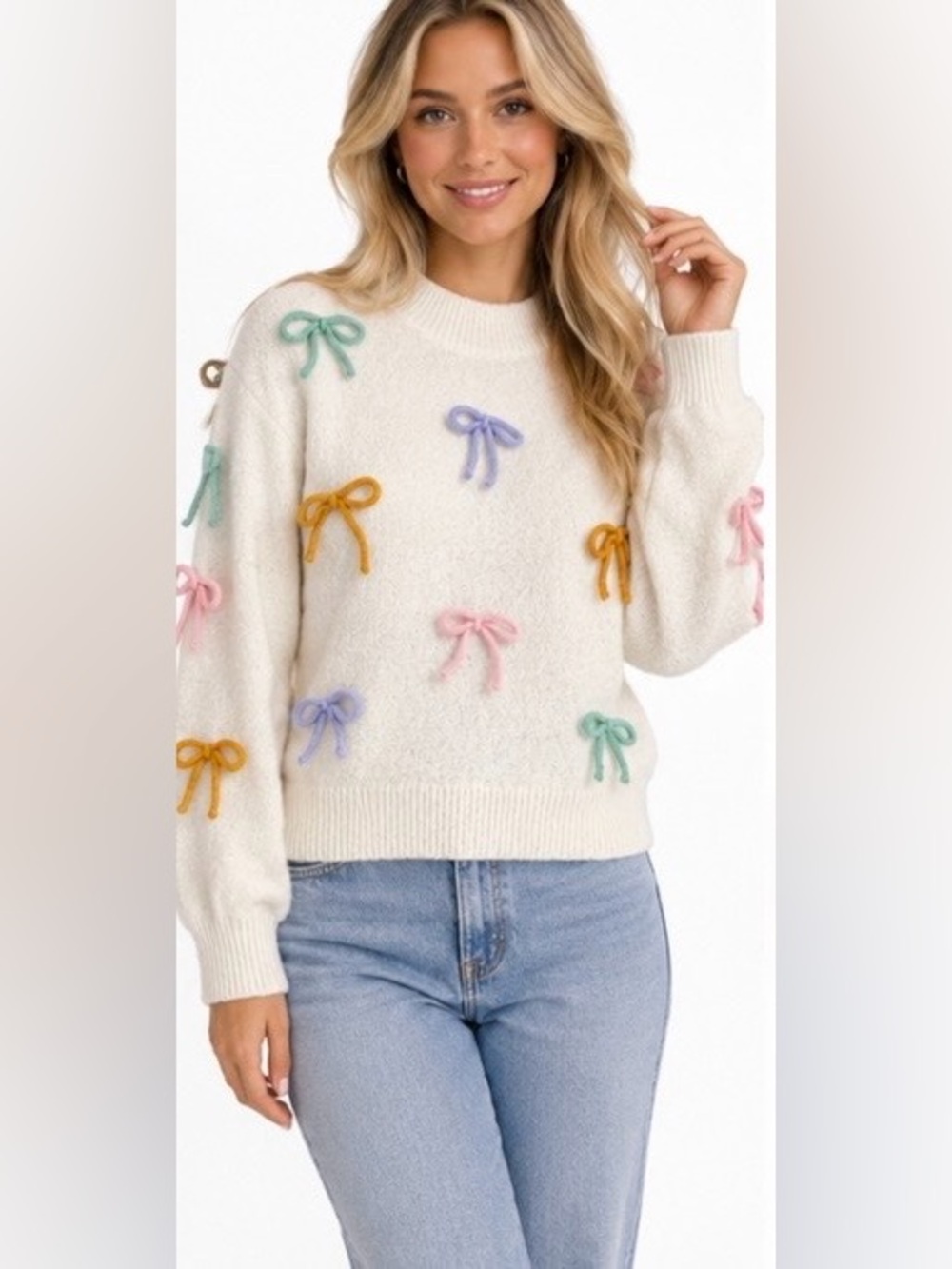 Love Daisy Pastel Bow Cream Sweater Size Small croquette